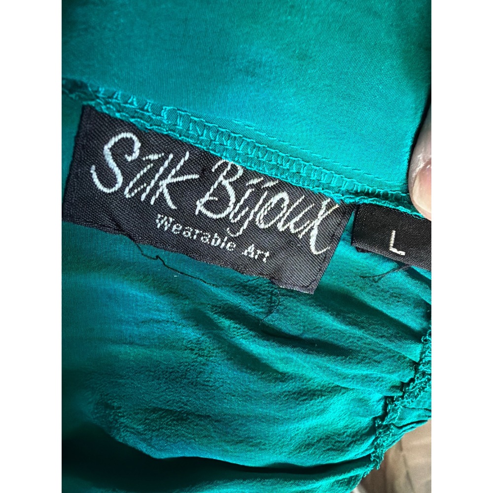 Vintage Silk Bijoux Teal Hand Dyed Silk Wide Leg Pants Large Elastic Waist - Picture 4 of 4